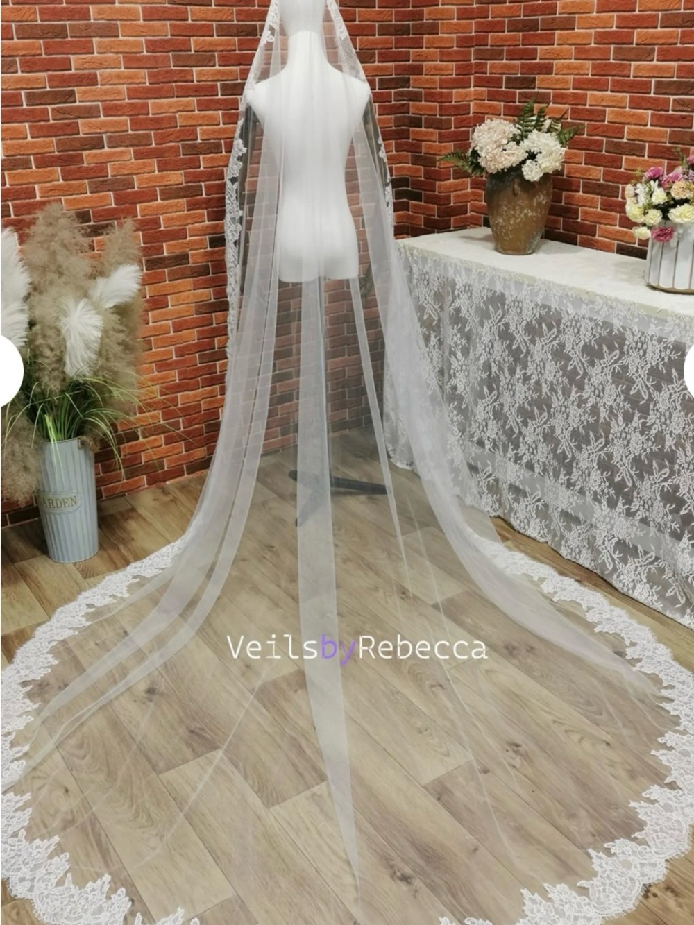 White Lace-Edged Cathedral Bridal Veil